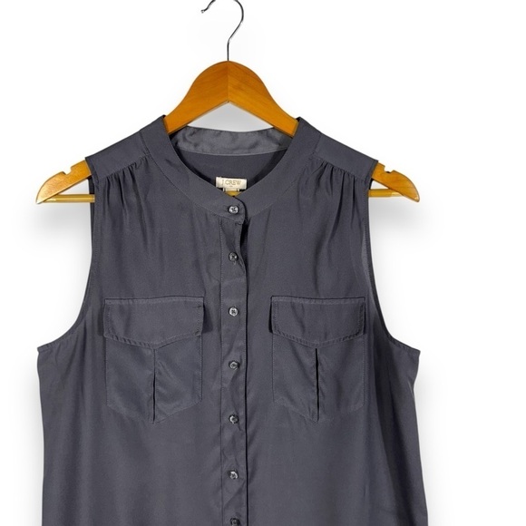 J Crew Factory Draped Placket Pocket Button Front Tank Top, Smoke Grey, Size 10 - Picture 2 of 9